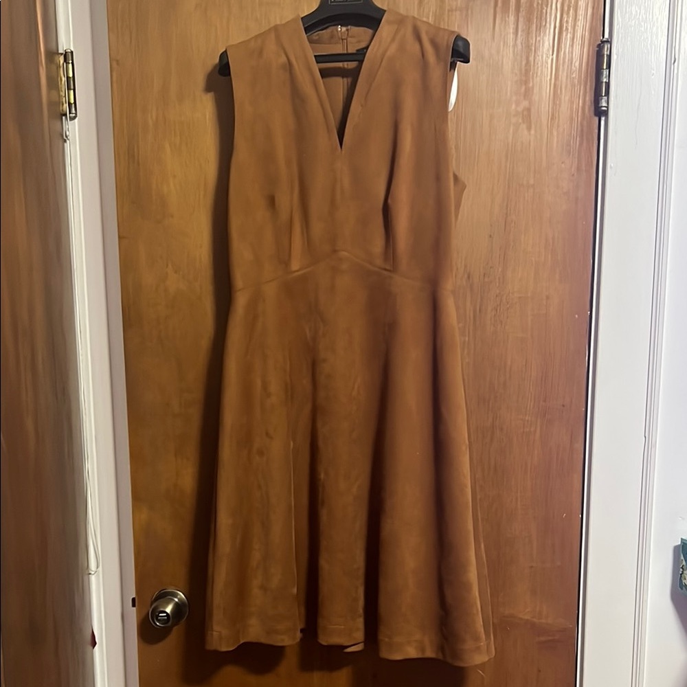 Tahari Brown V-Neck Sleeveless A-Line Midi Dress